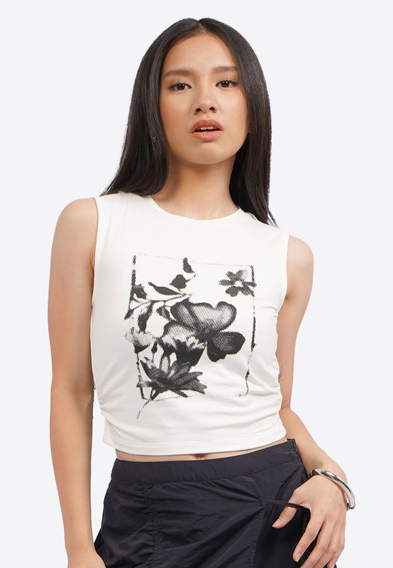 Sleeveless Crop Top with Side Ruched