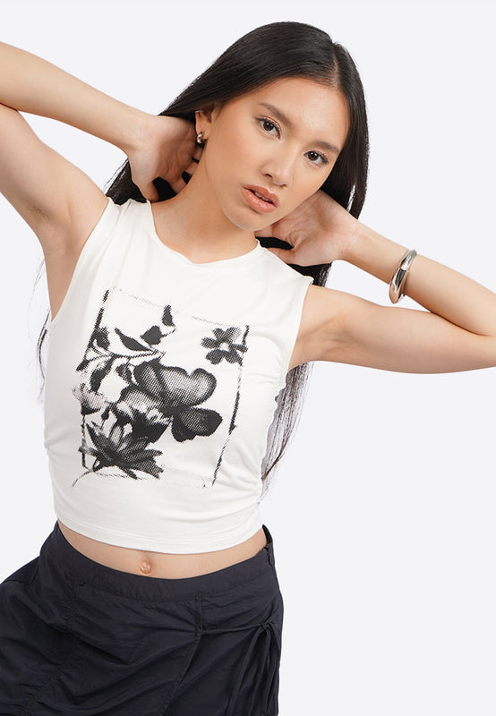 Sleeveless Crop Top with Side Ruched