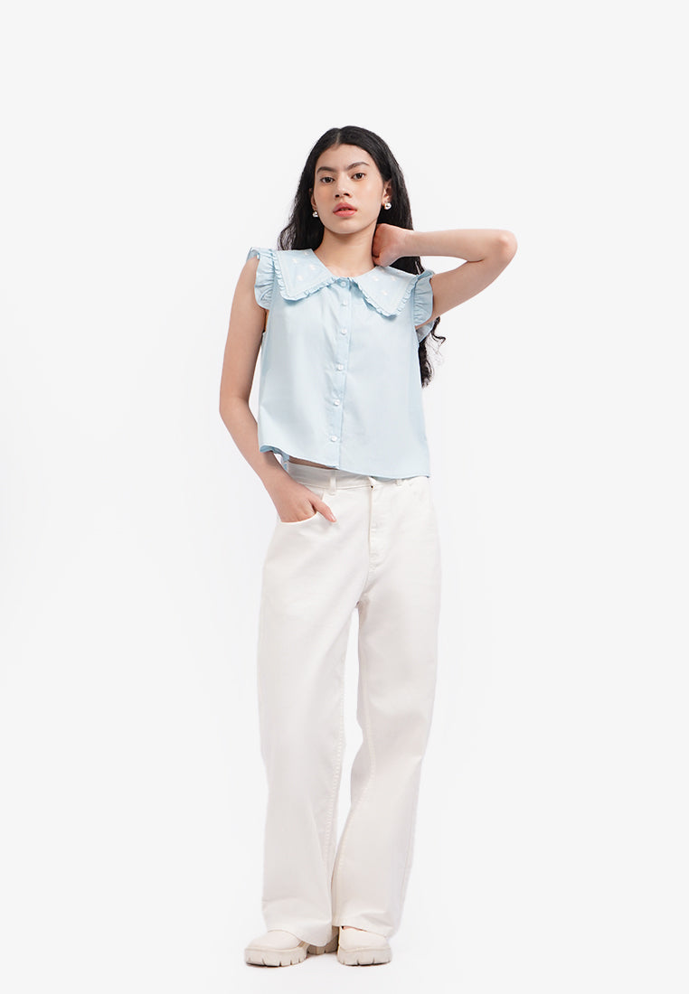 Peterpan Collar Sleeveless Blouse L.Blue