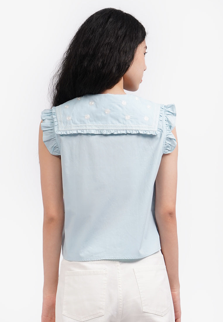 Peterpan Collar Sleeveless Blouse L.Blue