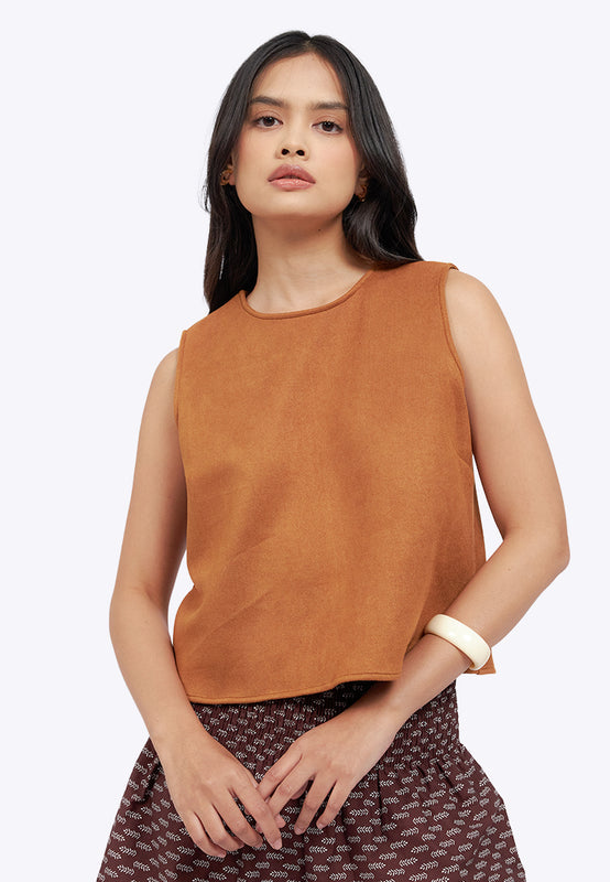 Sleeveless Suede Crop Top