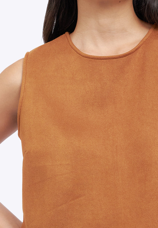 Sleeveless Suede Crop Top