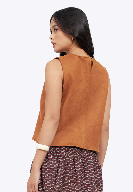 Sleeveless Suede Crop Top
