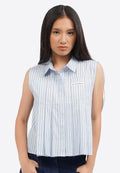 Pleated Stripes Sleeveless Blouse