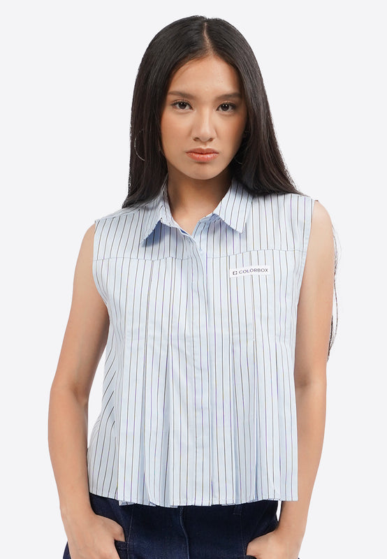 Pleated Stripes Sleeveless Blouse