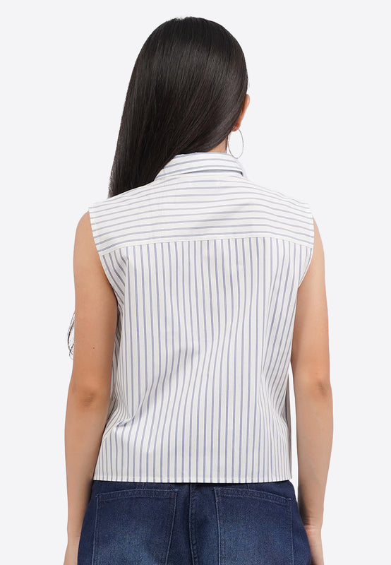 Pleated Stripes Sleeveless Blouse