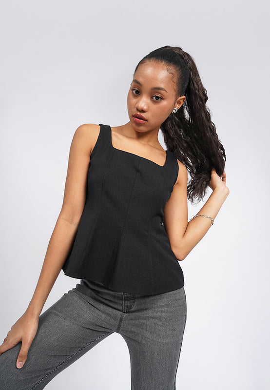 Fitted Sleeveless Peplum Top