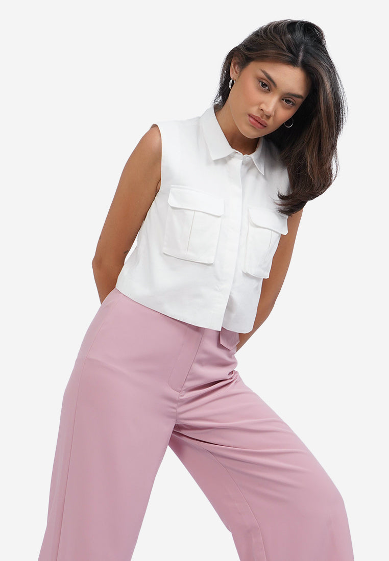 Double Pocket Crop Vest Off White