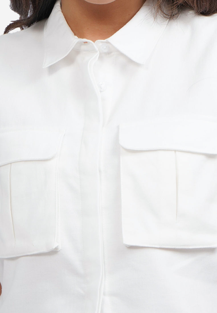 Double Pocket Crop Vest Off White