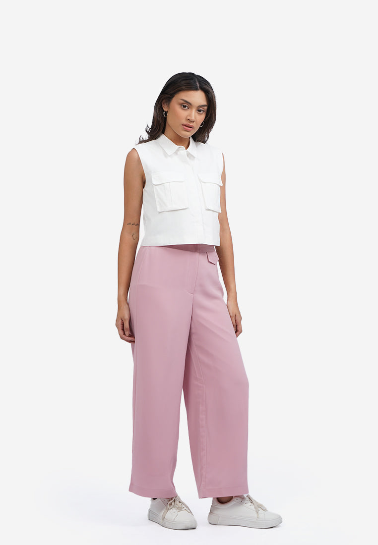 Double Pocket Crop Vest Off White
