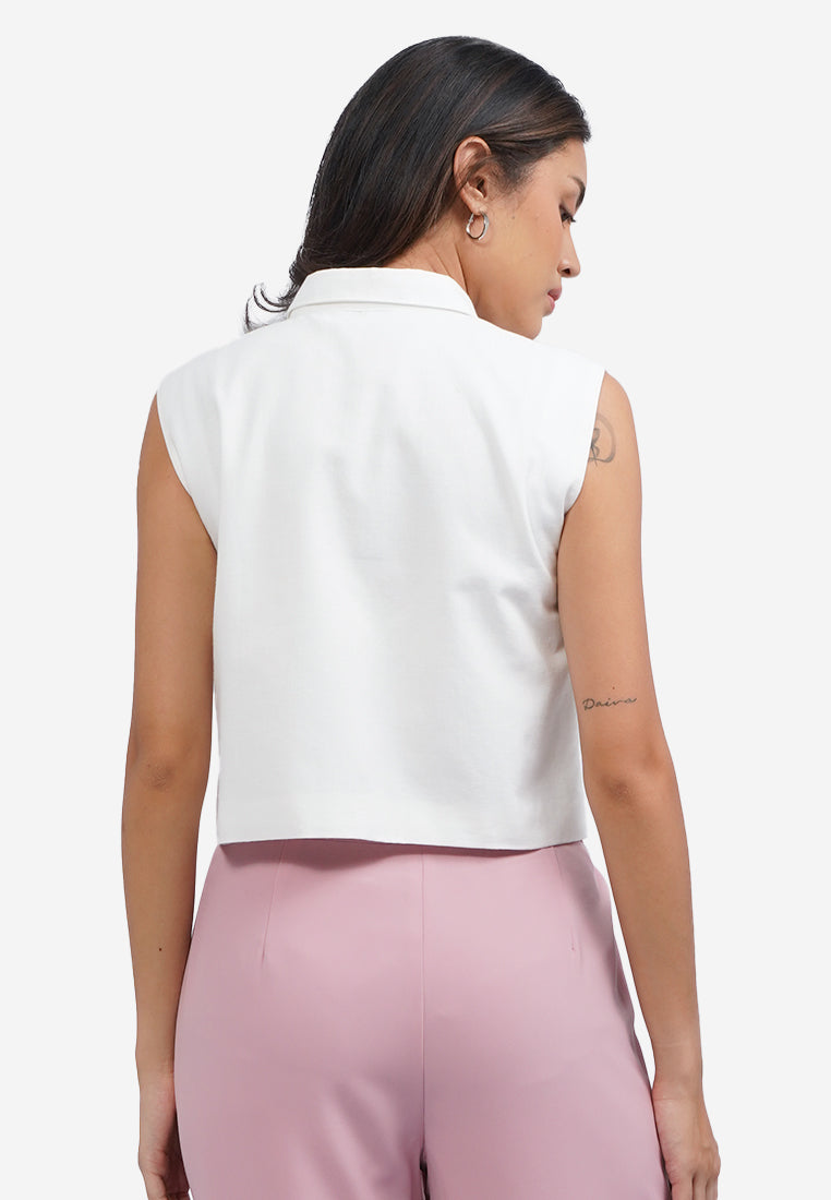 Double Pocket Crop Vest Off White