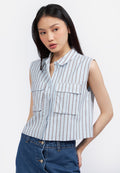 Double Pocket Crop Vest L.Blue
