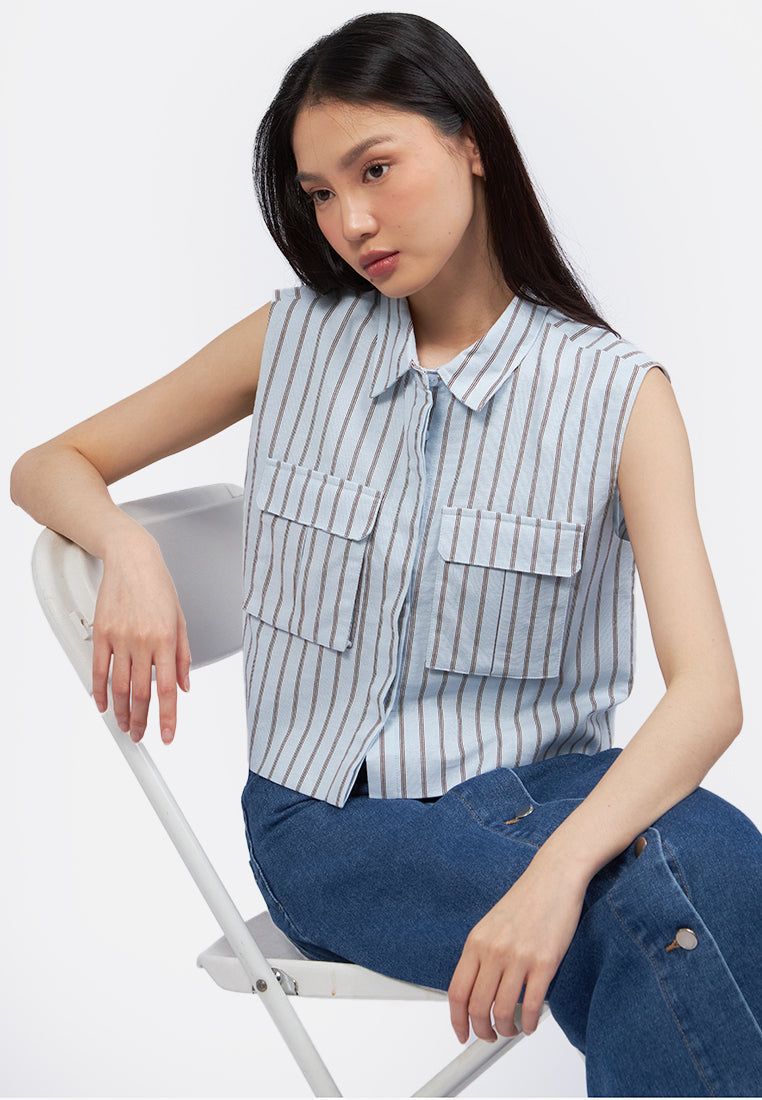 Double Pocket Crop Vest L.Blue