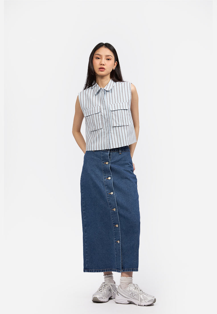 Double Pocket Crop Vest L.Blue