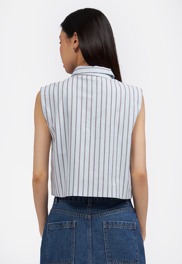 Double Pocket Crop Vest L.Blue