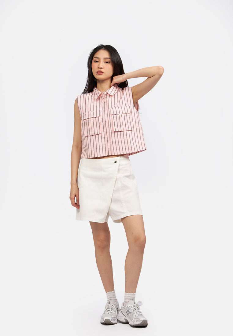 Double Pocket Crop Vest Pink