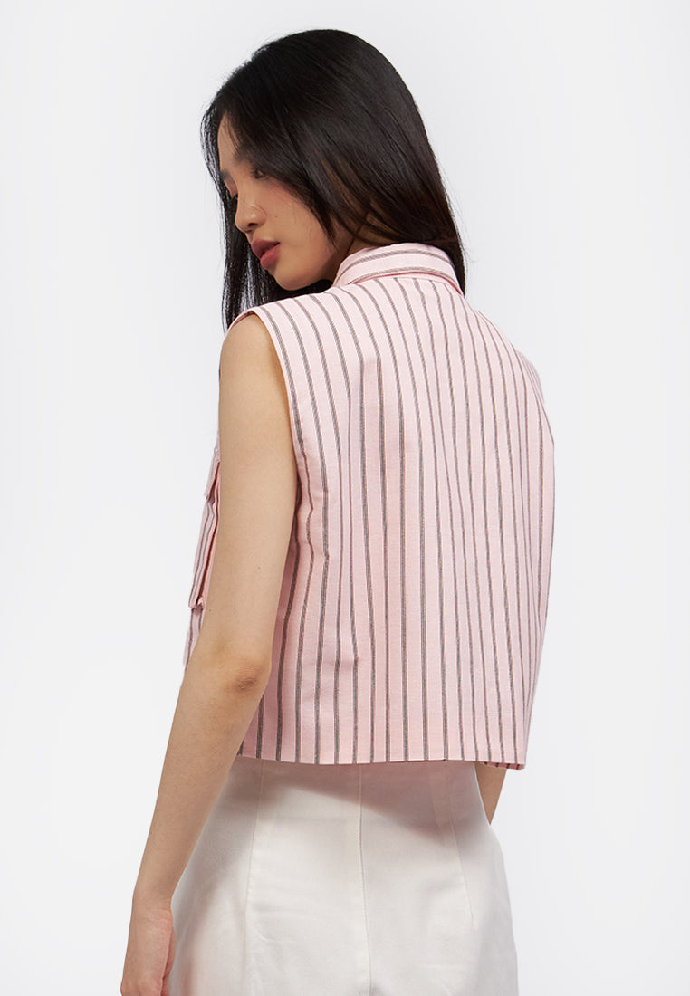 Double Pocket Crop Vest Pink