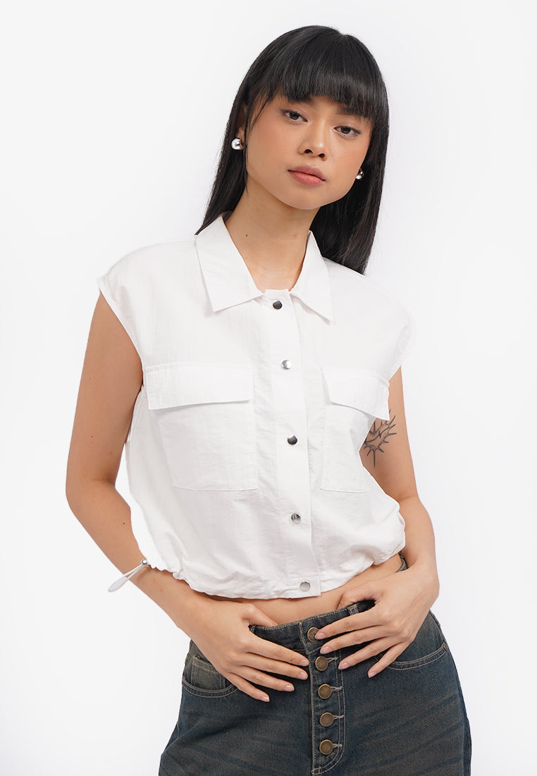 Double Pocket Parachute Vest Off White