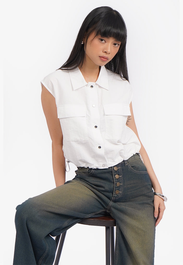 Double Pocket Parachute Vest Off White