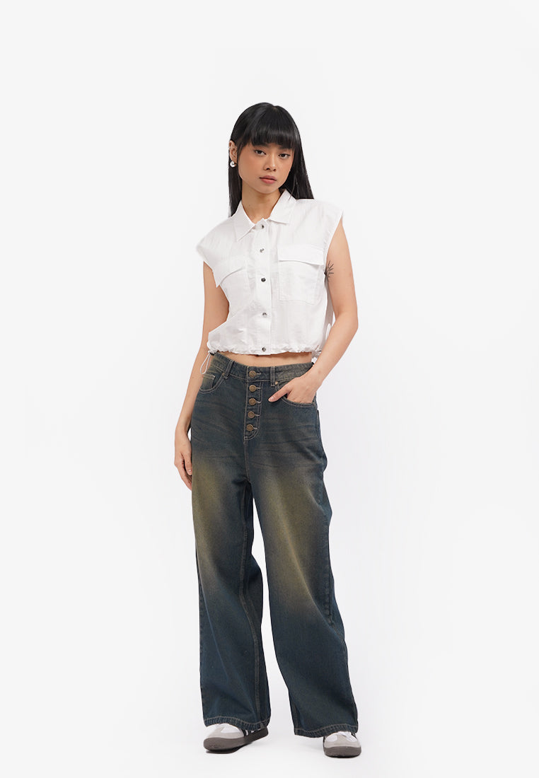 Double Pocket Parachute Vest Off White