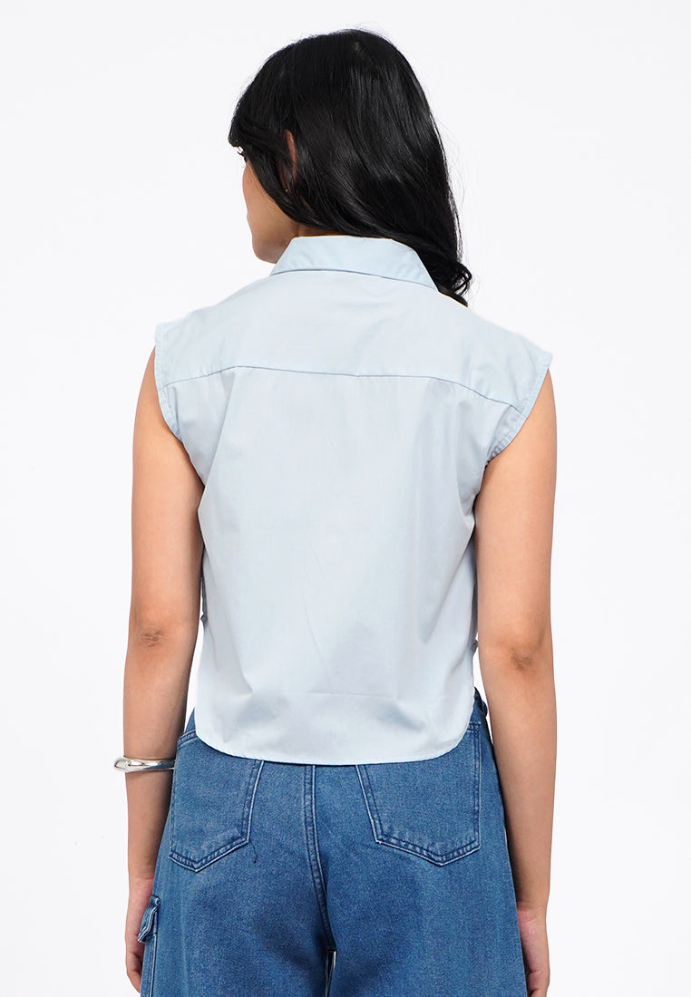 Sleeveless Button Up Crop Shirt
