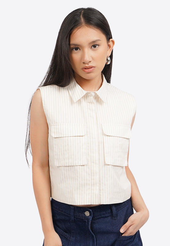 Sleeveless Stripes Blouse with Pocket