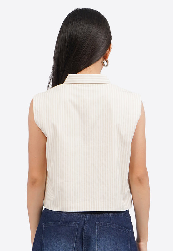 Sleeveless Stripes Blouse with Pocket