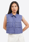 Sleeveless Stripes Blouse with Pocket