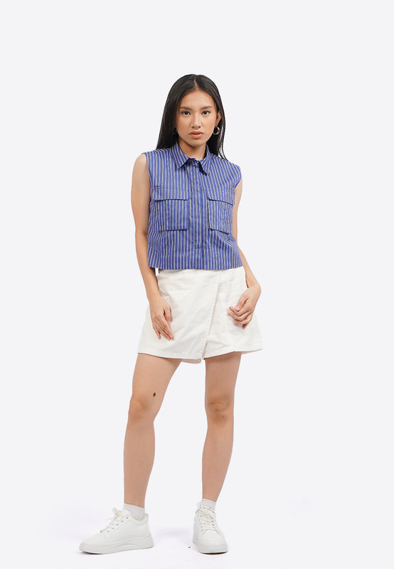 Sleeveless Stripes Blouse with Pocket