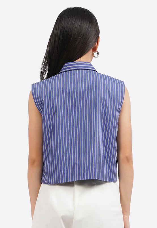 Sleeveless Stripes Blouse with Pocket