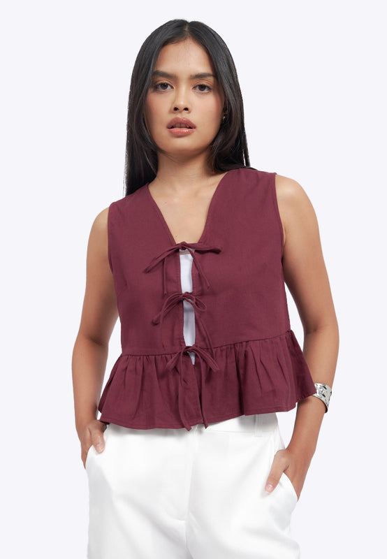 Ruffles Sleeveless Top with Tie