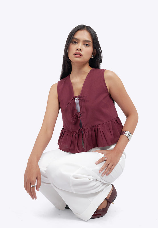 Ruffles Sleeveless Top with Tie