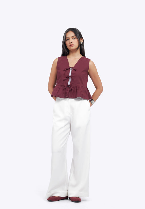 Ruffles Sleeveless Top with Tie