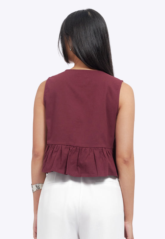 Ruffles Sleeveless Top with Tie
