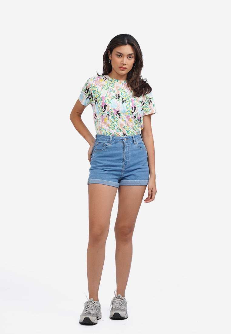 Roll Up Denim Short Pants L.Blue