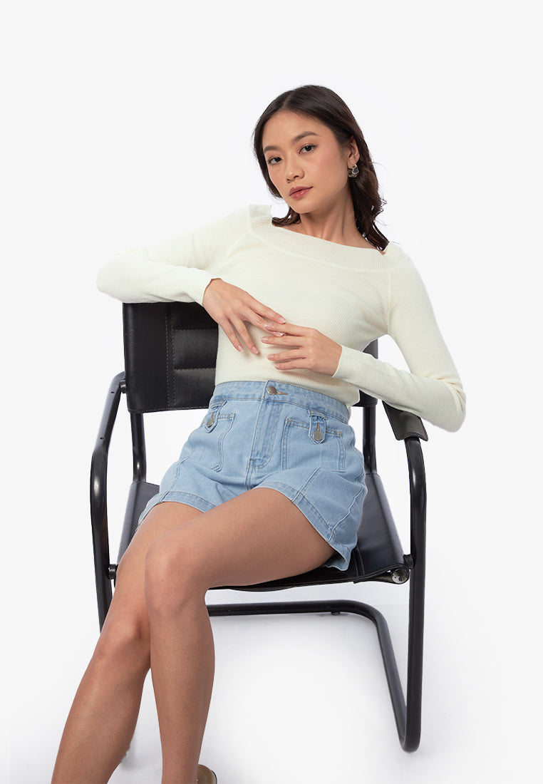 Buttoned Pocket Denim Shorts