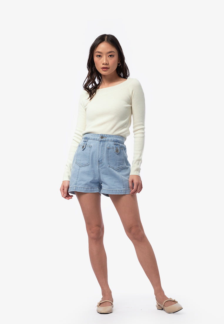 Buttoned Pocket Denim Shorts