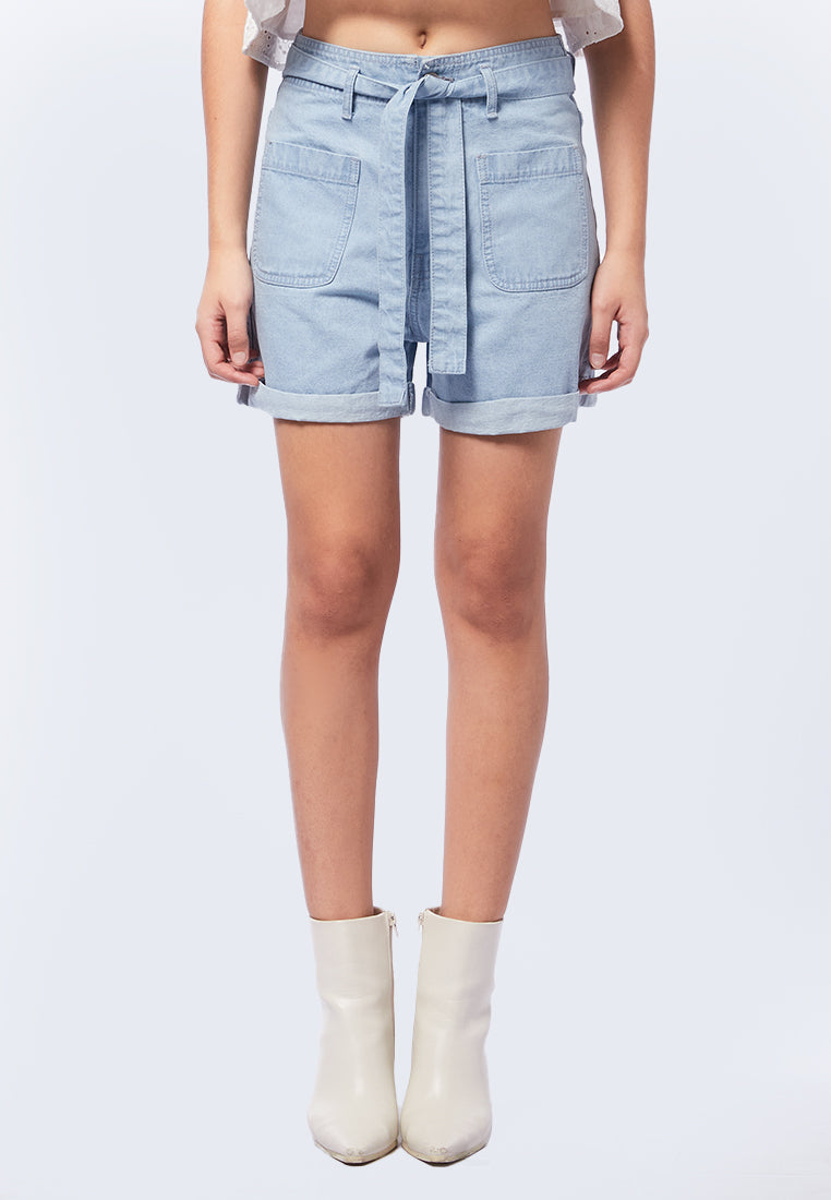 Knotted High Waist Denim Shorts