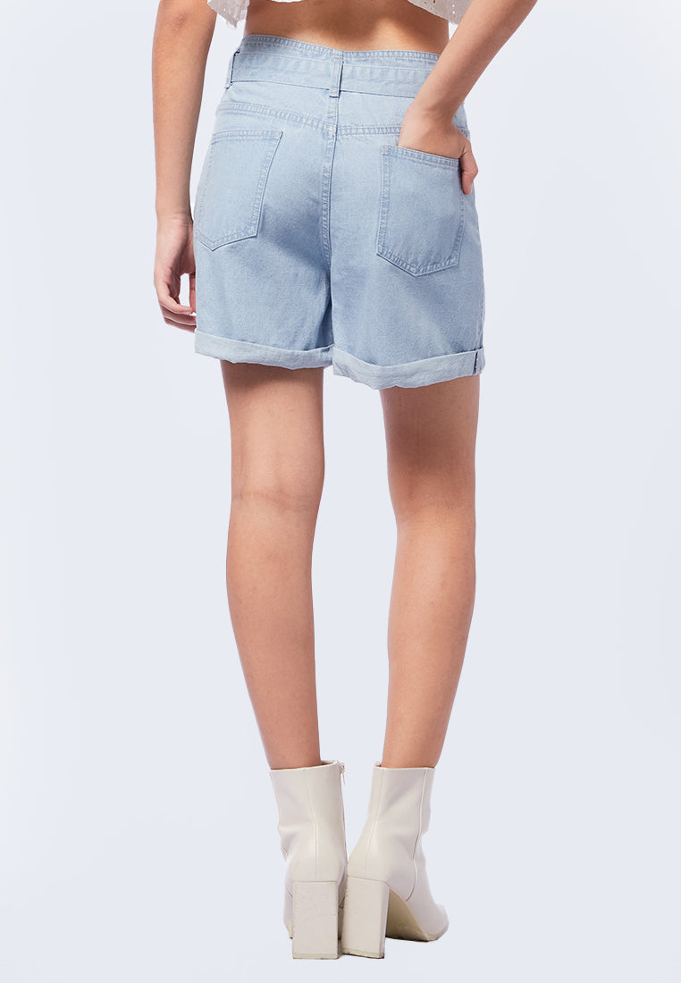 Knotted High Waist Denim Shorts