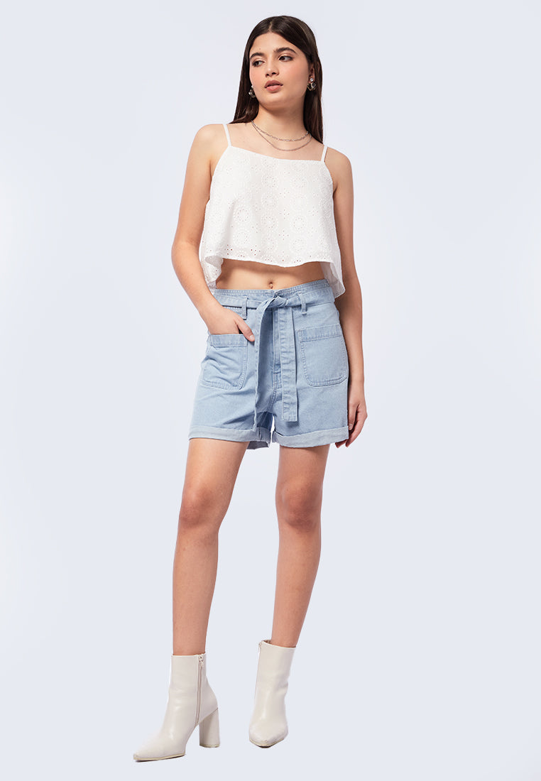 Knotted High Waist Denim Shorts