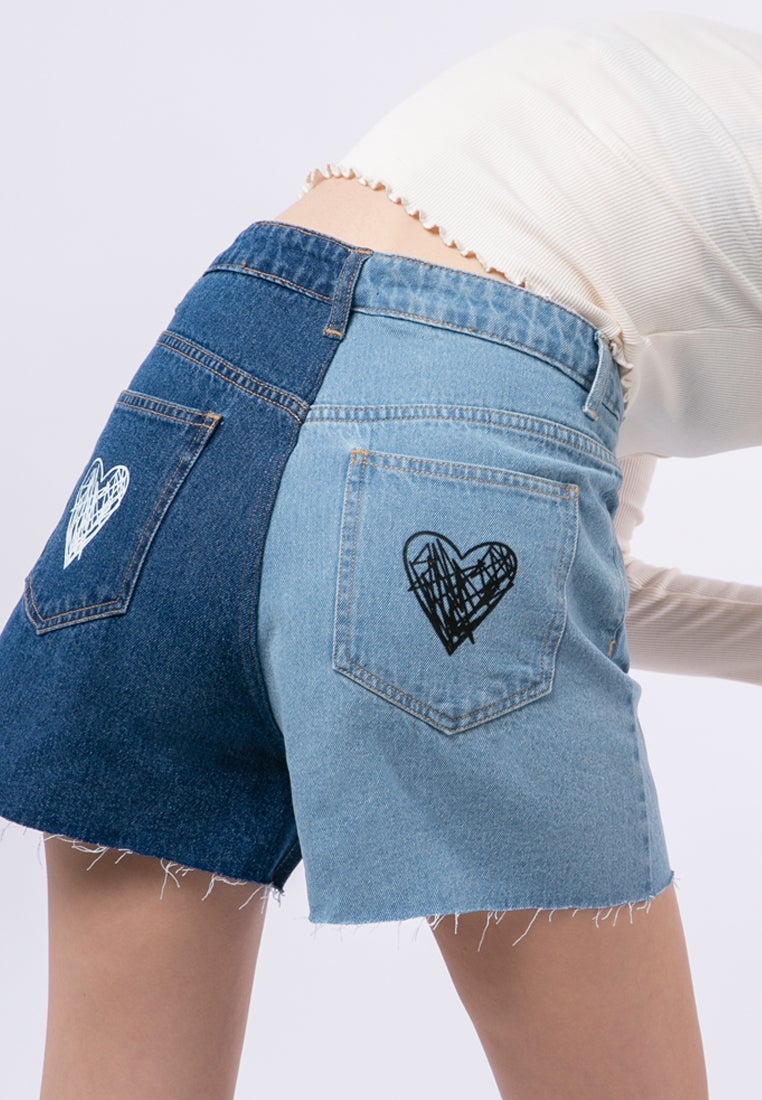 Scribble Heart Denim Short