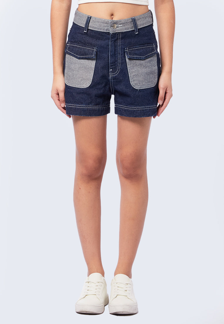 Contrast Stitching Denim Shorts