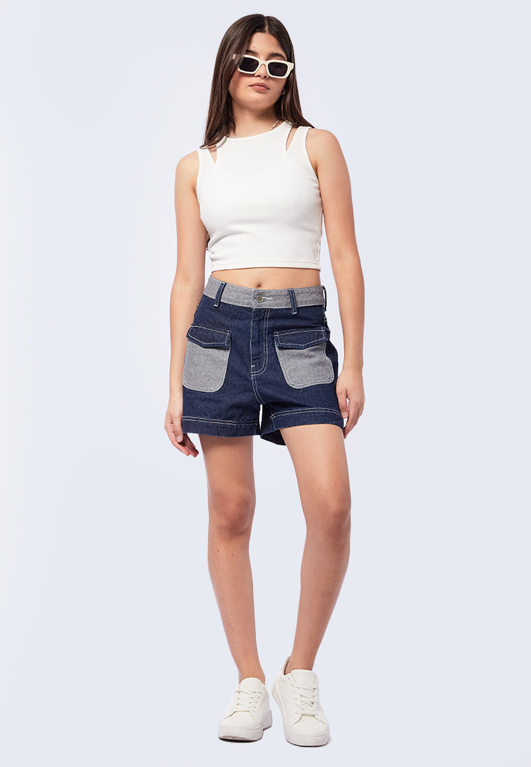 Contrast Stitching Denim Shorts