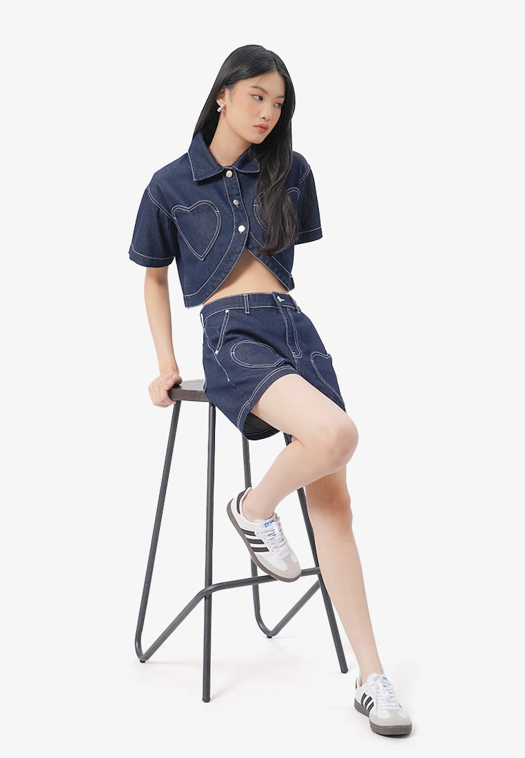 Denim Shorts with Heart Patch