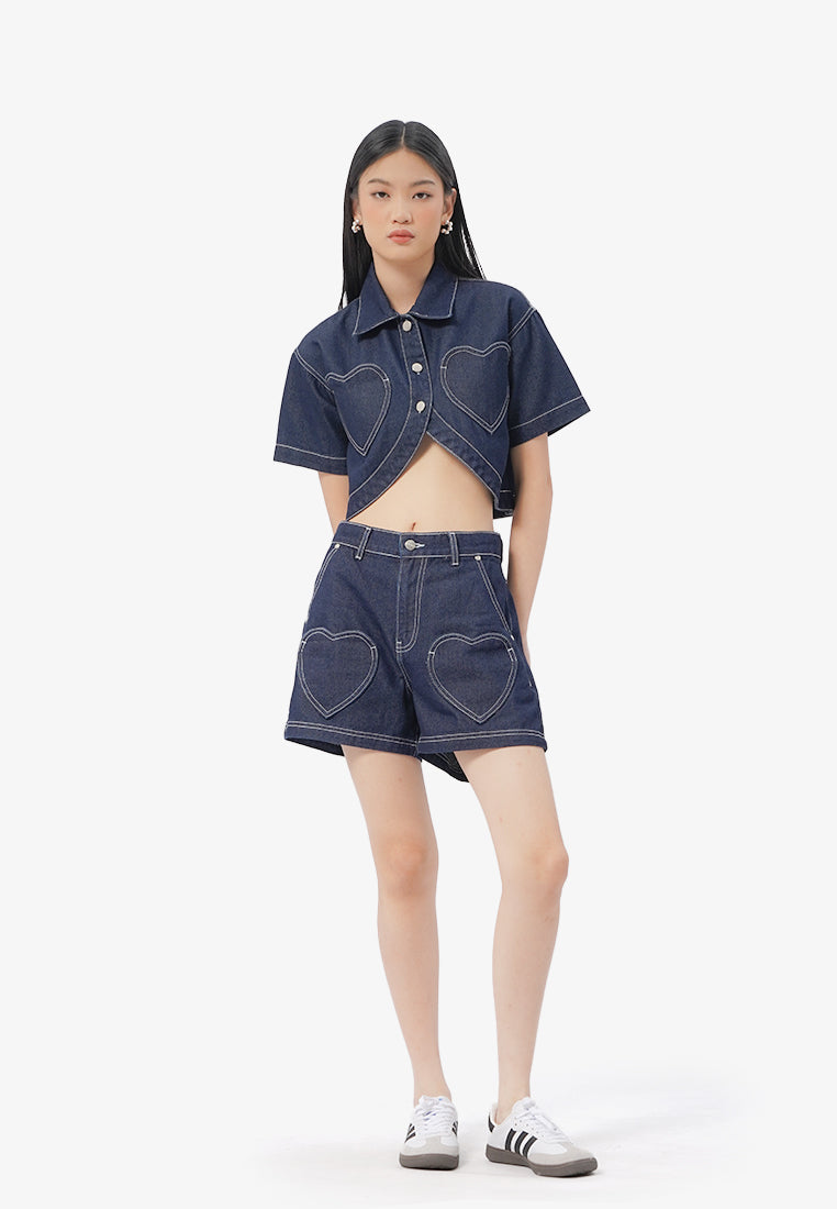 Denim Shorts with Heart Patch