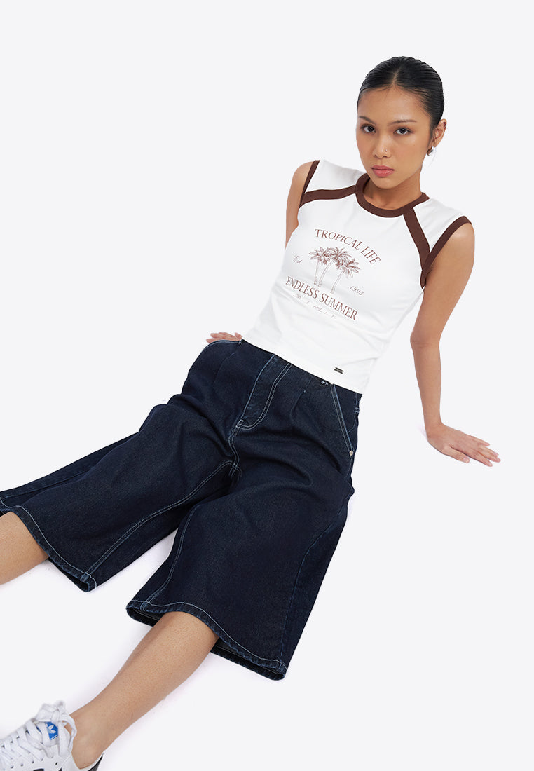 Jorts with Contrast Stitch Details