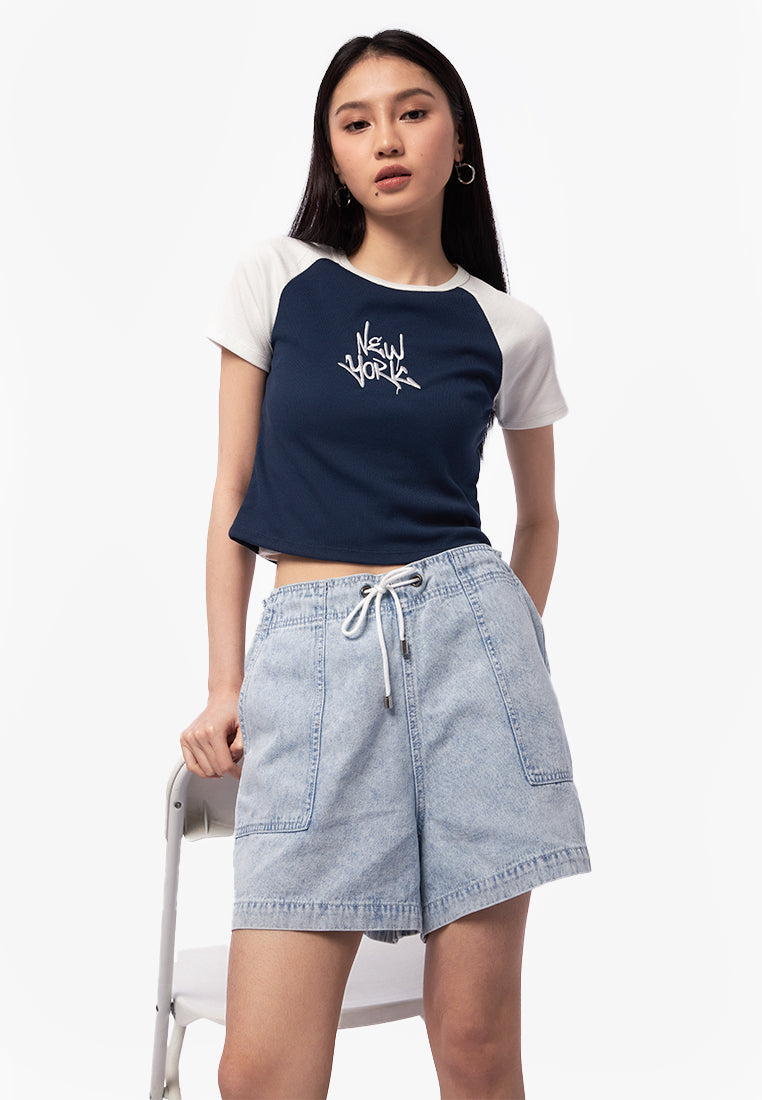 Drawstring Chambray Shorts L.Blue