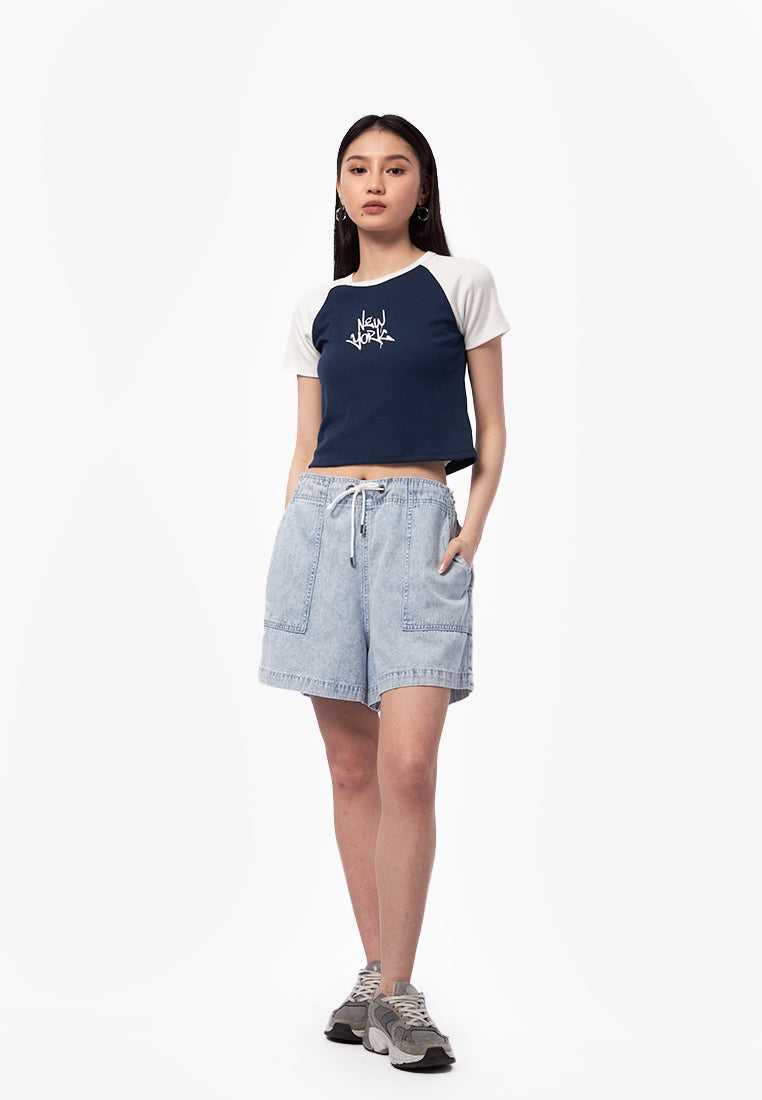 Drawstring Chambray Shorts L.Blue