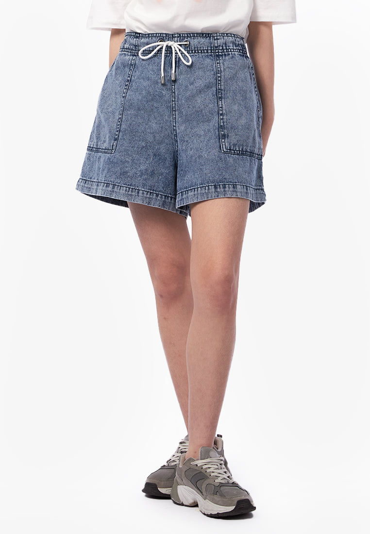 Drawstring Chambray Shorts Med Blue