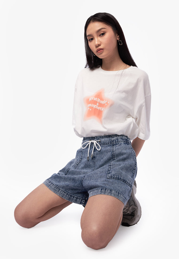 Drawstring Chambray Shorts Med Blue